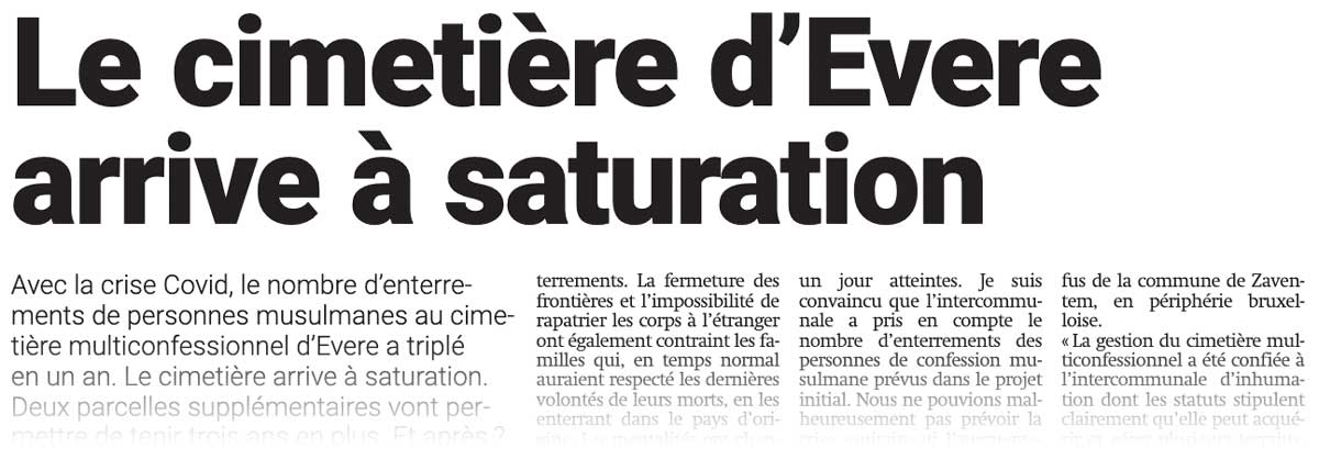 Extrait de presse, La Capitale : "Le cimetière d'Evere arrive à saturation"