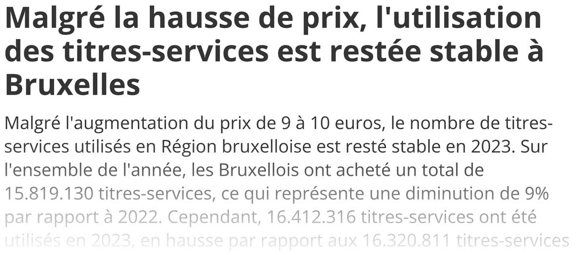 Extrait de presse, La Dernière Heure : "Malgré la hausse de prix, l'utilisation des titres-services est restée stable à Bruxelles".
